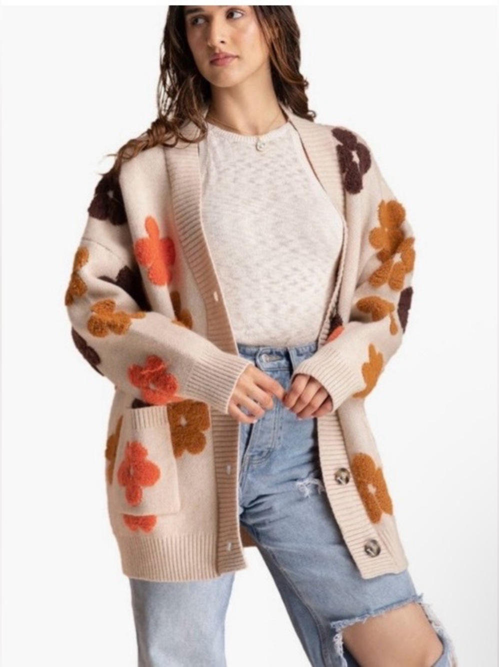 SAACHI Floral Print Button Front Cardigan
